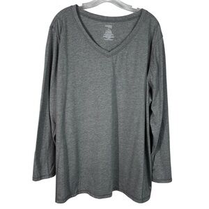 Danskin Now Gray Loose Fit V-neck Long Sleeve Casual Gray T-Shirt Plus Size 4X